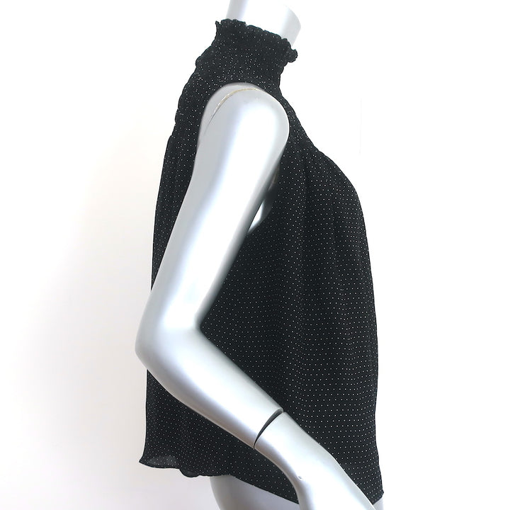 FRAME Smocked Sleeveless Blouse Black &amp; White Polka Dot Silk Size Small