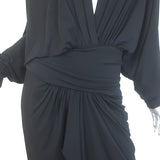 Alexandre Vauthier Long Sleeve Ruched Midi Dress Black Stretch Jersey Size 44