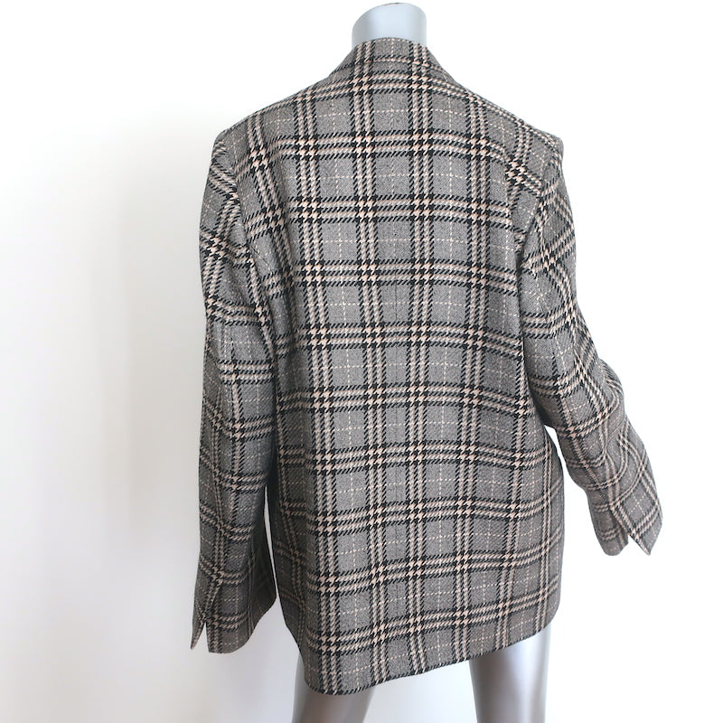 Toteme Houndstooth Check Wide Lapel Blazer Gray Wool-Blend Size 42