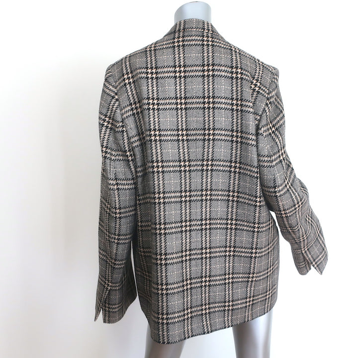 Toteme Houndstooth Check Wide Lapel Blazer Gray Wool-Blend Size 42