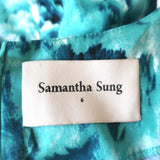 Samantha Sung Fit & Flare Dress Aqua Feather Print Stretch Cotton Size 6