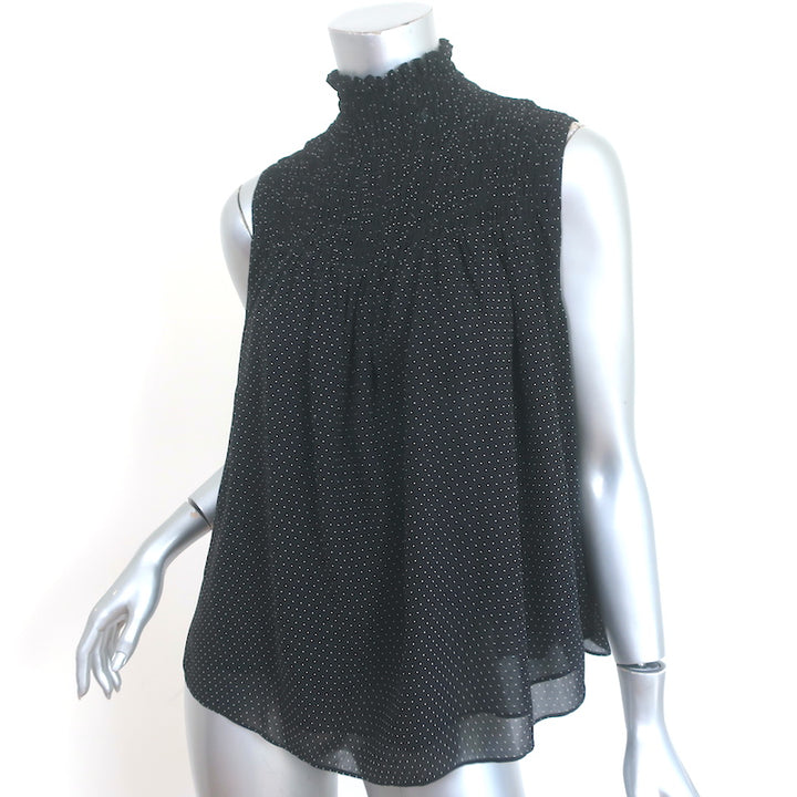 FRAME Smocked Sleeveless Blouse Black &amp; White Polka Dot Silk Size Small