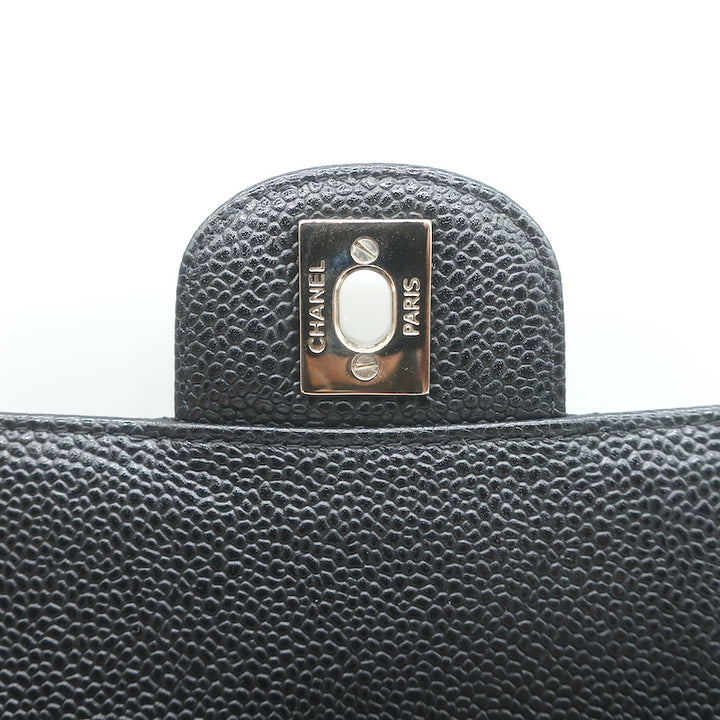 Chanel 00V Bijoux Chain East West Flap Bag Black Quilted Caviar Leather
