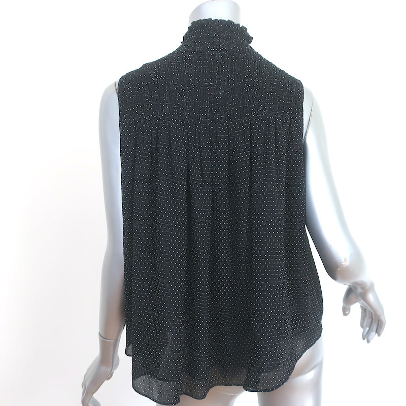 FRAME Smocked Sleeveless Blouse Black &amp; White Polka Dot Silk Size Small