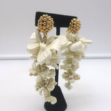 Oscar de la Renta Wooden Petal Clip-On Dangle Earrings Ivory