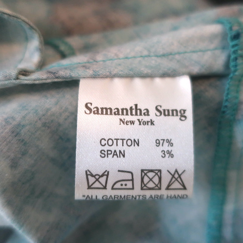 Samantha Sung Fit &amp; Flare Dress Aqua Feather Print Stretch Cotton Size 6