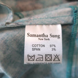 Samantha Sung Fit & Flare Dress Aqua Feather Print Stretch Cotton Size 6
