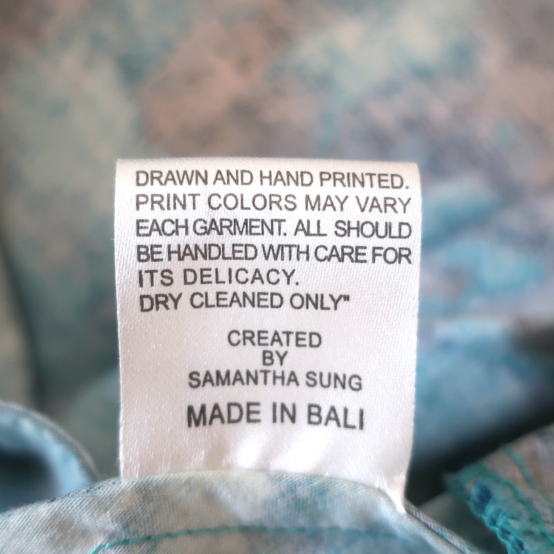 Samantha Sung Fit &amp; Flare Dress Aqua Feather Print Stretch Cotton Size 6
