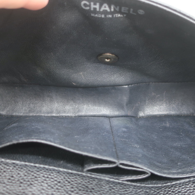 Chanel 00V Bijoux Chain East West Flap Bag Black Quilted Caviar Leather
