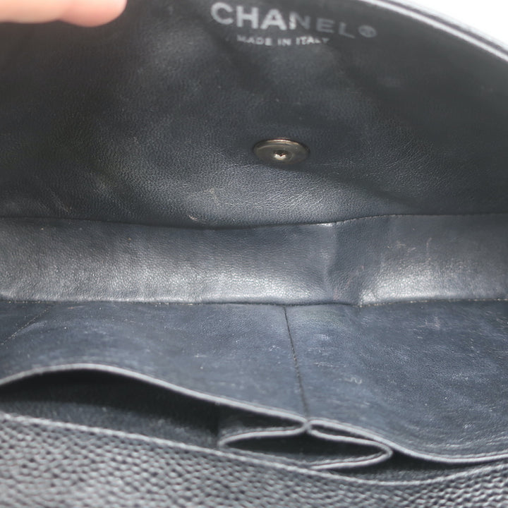 Chanel 00V Bijoux Chain East West Flap Bag Black Quilted Caviar Leather