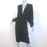 Alexandre Vauthier Long Sleeve Ruched Midi Dress Black Stretch Jersey Size 44