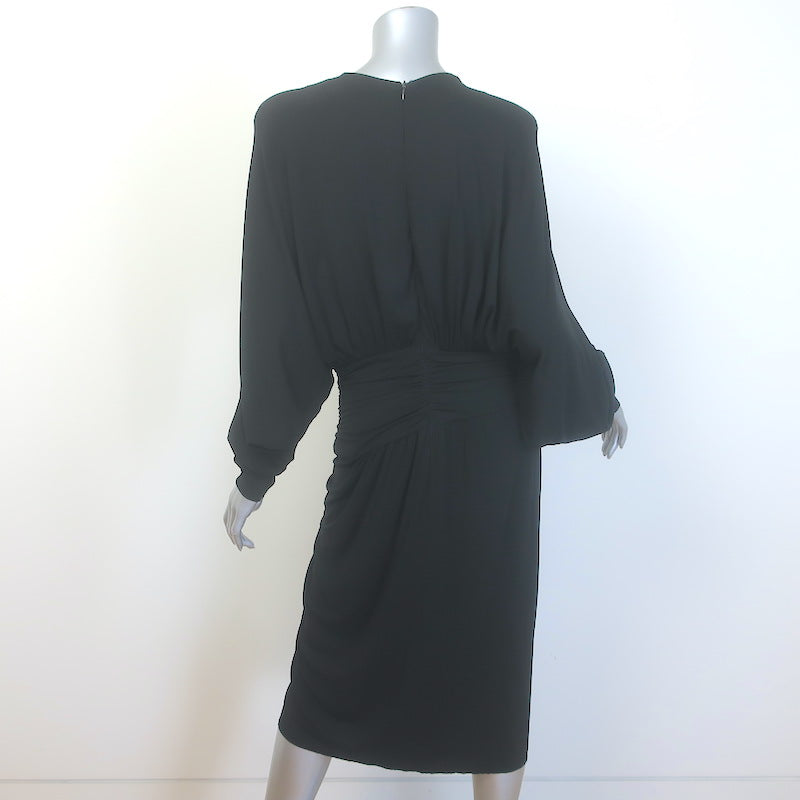 Alexandre Vauthier Long Sleeve Ruched Midi Dress Black Stretch Jersey Size 44