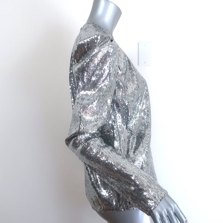 Philosophy di Lorenzo Serafini Sequin Puff Sleeve Top Silver Size US 6