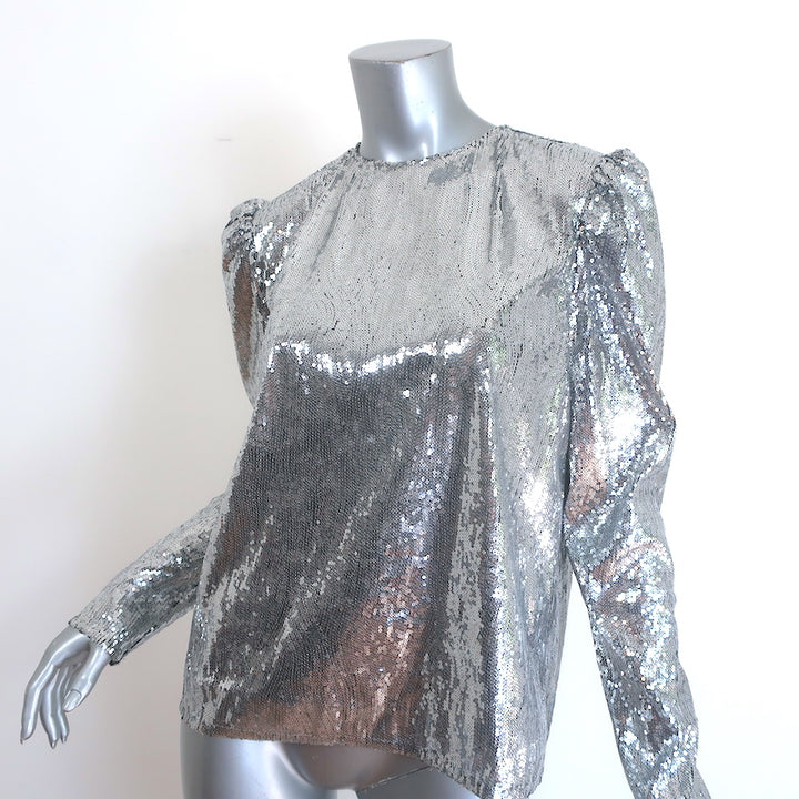 Philosophy di Lorenzo Serafini Sequin Puff Sleeve Top Silver Size US 6