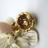 Oscar de la Renta Wooden Petal Clip-On Dangle Earrings Ivory