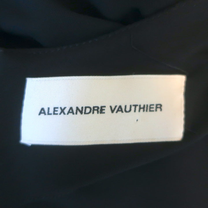 Alexandre Vauthier Long Sleeve Ruched Midi Dress Black Stretch Jersey Size 44