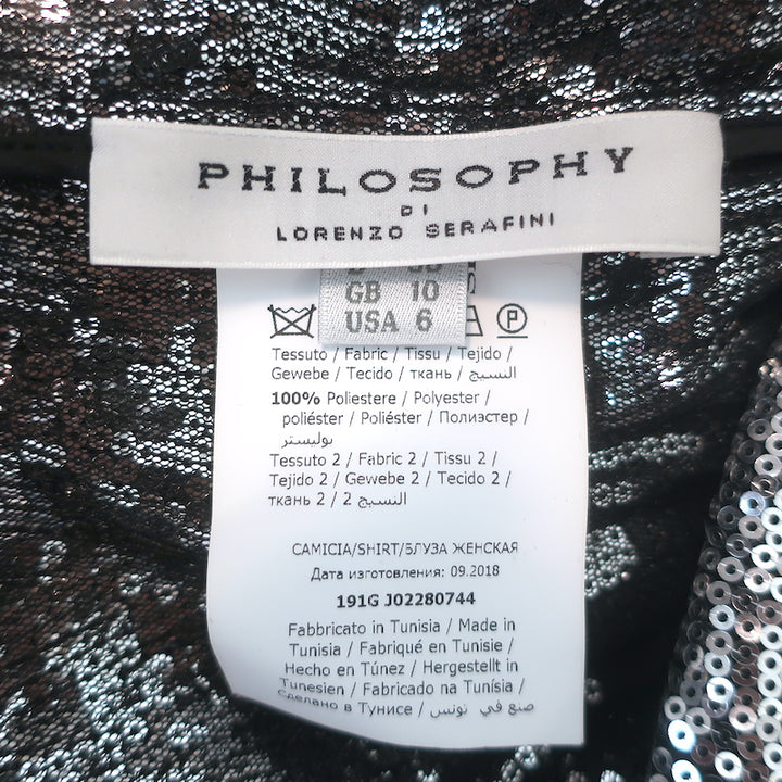 Philosophy di Lorenzo Serafini Sequin Puff Sleeve Top Silver Size US 6