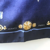 Hermes 90cm Cosmos by Philippe Ledoux Scarf Navy Silk Twill
