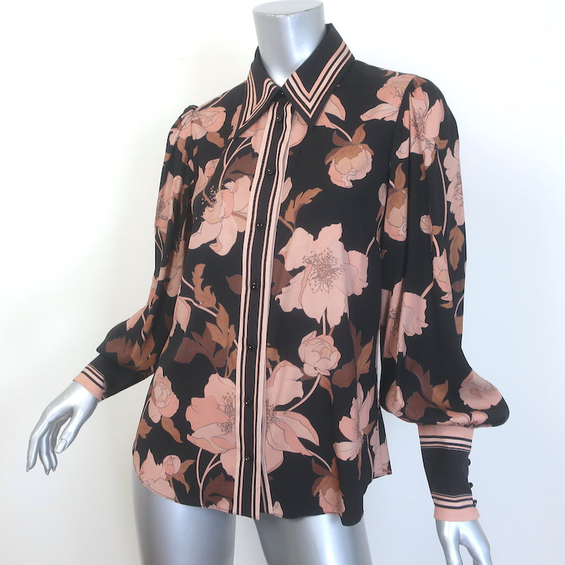 Zimmermann Concert Peonies Shirt Black Floral Print Stretch Silk Size 1