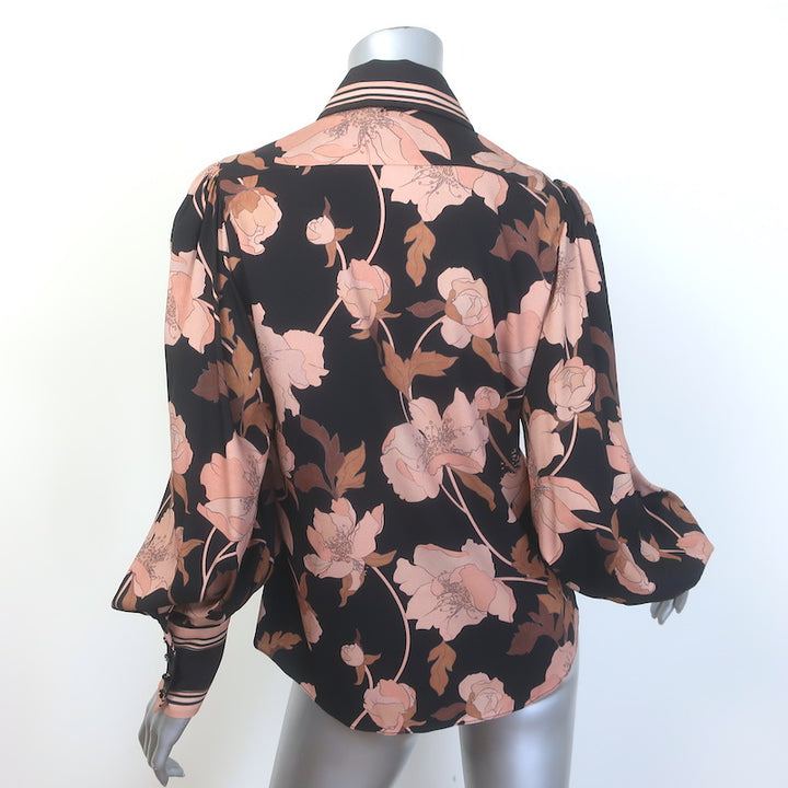 Zimmermann Concert Peonies Shirt Black Floral Print Stretch Silk Size 1