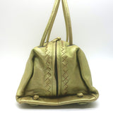 Bottega Veneta Intrecciato-Trim Small Bag Greenish Gold Metallic Leather