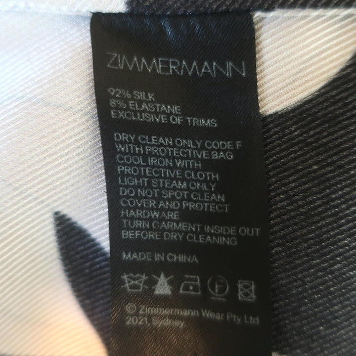 Zimmermann Concert Peonies Shirt Black Floral Print Stretch Silk Size 1