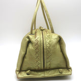 Bottega Veneta Intrecciato-Trim Small Bag Greenish Gold Metallic Leather