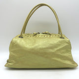 Bottega Veneta Intrecciato-Trim Small Bag Greenish Gold Metallic Leather