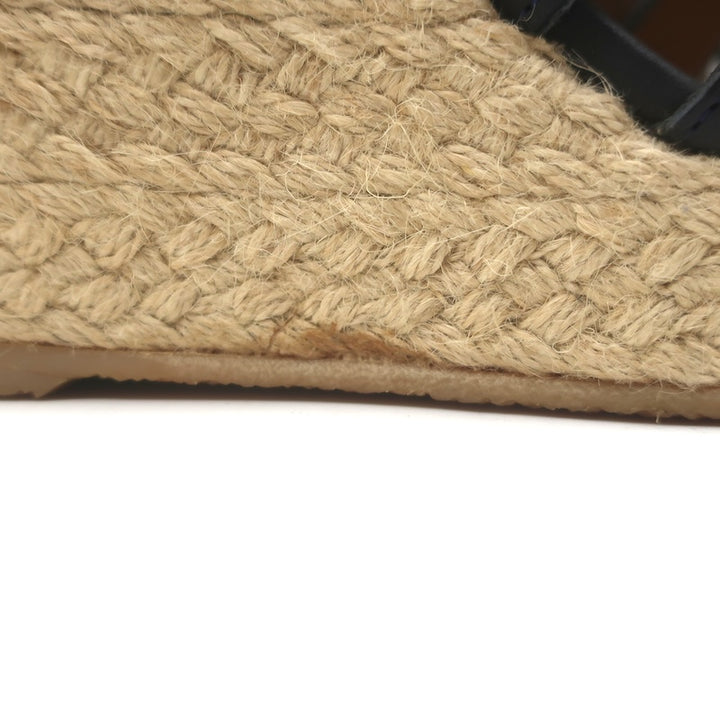 A.P.C. Lace-Up Open Toe Espadrille Wedge Booties Navy Leather Size 37 US 5.5