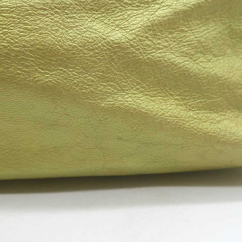 Bottega Veneta Intrecciato-Trim Small Bag Greenish Gold Metallic Leather
