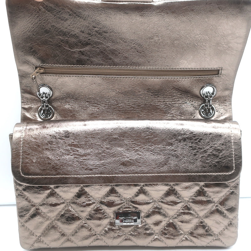 Chanel 07A 2.55 Reissue 226 Flap Bag Bronze Quilted Metallic Leather Crossbody