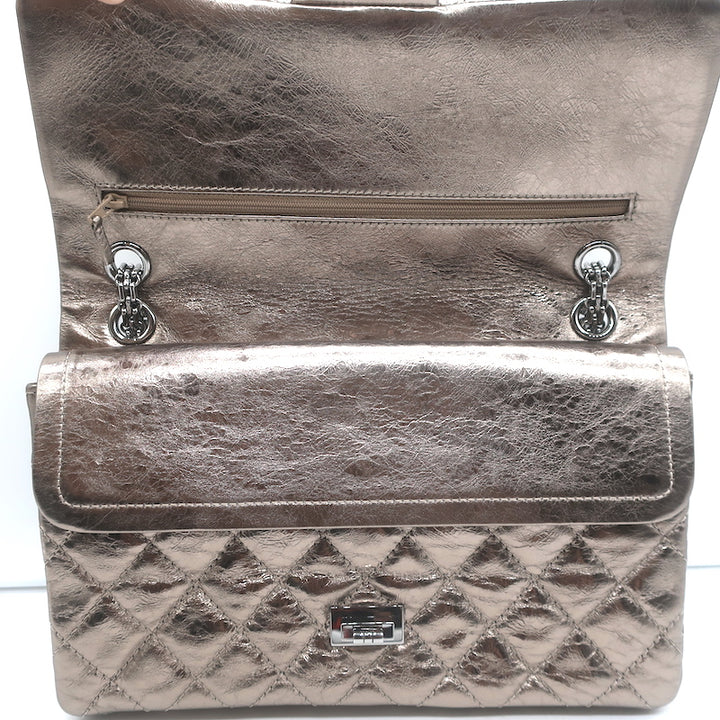 Chanel 07A 2.55 Reissue 226 Flap Bag Bronze Quilted Metallic Leather Crossbody