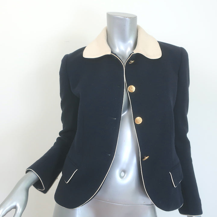 Ralph Lauren Blue Label Contrast-Collar Jacket Navy/Cream Wool Size 8