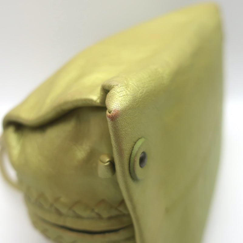 Bottega Veneta Intrecciato-Trim Small Bag Greenish Gold Metallic Leather