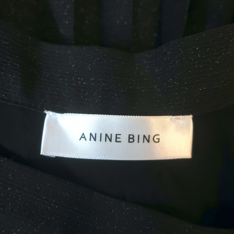 ANINE BING Pleated Midi Skirt Lovisa Black Metallic Size Small