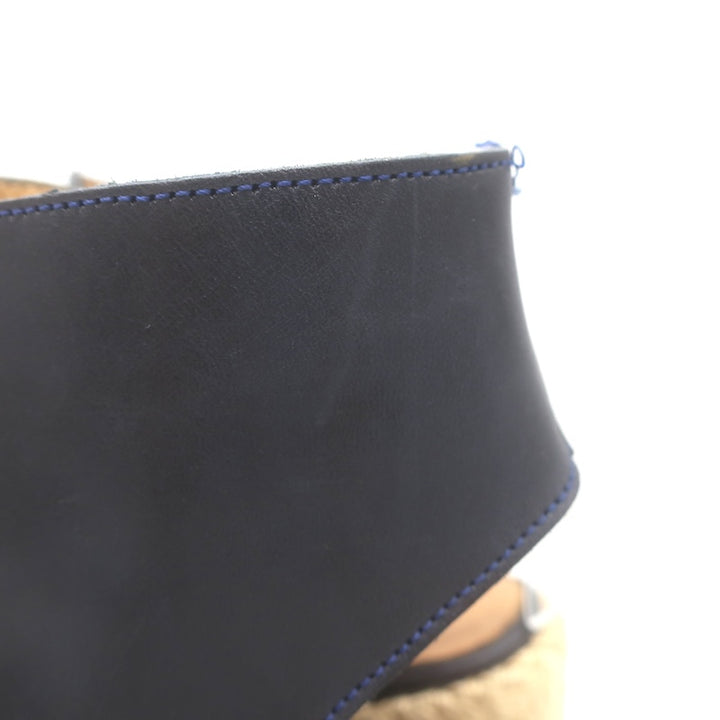 A.P.C. Lace-Up Open Toe Espadrille Wedge Booties Navy Leather Size 37 US 5.5