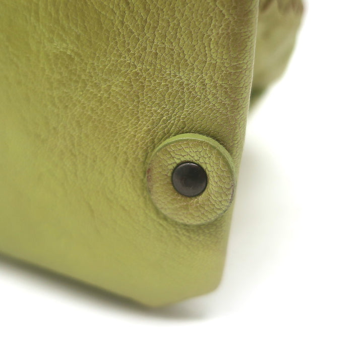 Bottega Veneta Intrecciato-Trim Small Bag Greenish Gold Metallic Leather