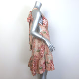 Zimmermann Candescent Plunge Neck Mini Dress Pink Floral Print Linen Size 3