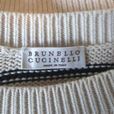 Brunello Cucinelli Sequin-Striped Crewneck Sweater Ecru Cotton Size Medium