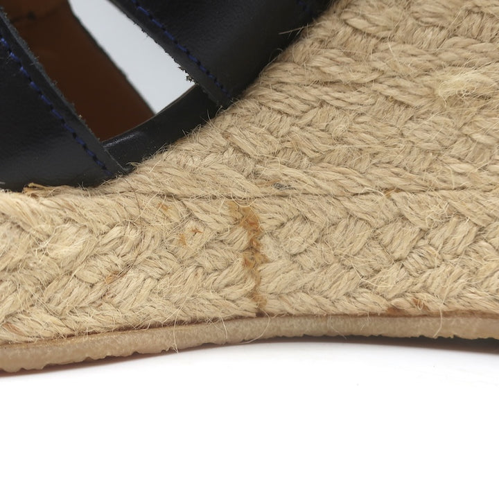 A.P.C. Lace-Up Open Toe Espadrille Wedge Booties Navy Leather Size 37 US 5.5