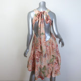 Zimmermann Candescent Plunge Neck Mini Dress Pink Floral Print Linen Size 3