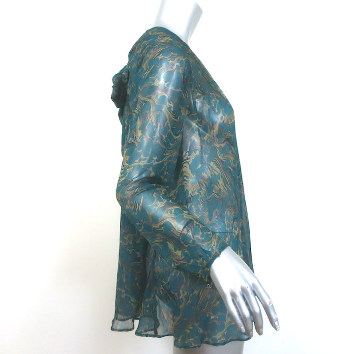 Zimmermann Bow-Back Blouse Teal Printed Chiffon Size 3 Long Sleeve Top