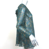 Zimmermann Bow-Back Blouse Teal Printed Chiffon Size 3 Long Sleeve Top