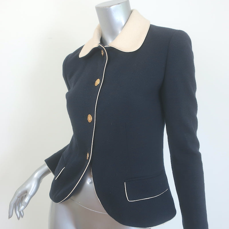 Ralph Lauren Blue Label Contrast-Collar Jacket Navy/Cream Wool Size 8