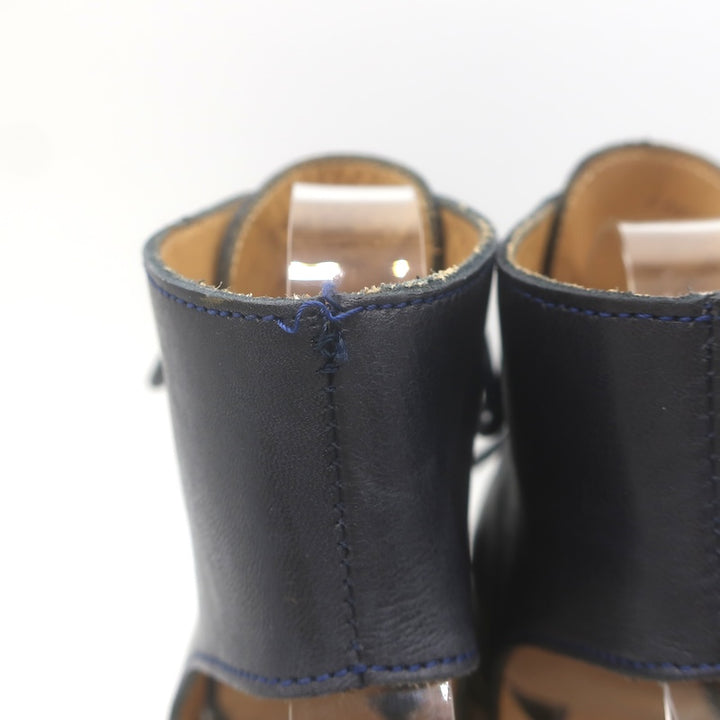 A.P.C. Lace-Up Open Toe Espadrille Wedge Booties Navy Leather Size 37 US 5.5