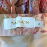 Zimmermann Candescent Plunge Neck Mini Dress Pink Floral Print Linen Size 3