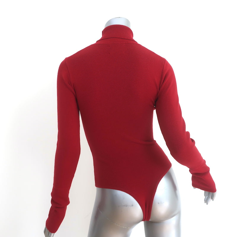 Khaite Cate Bodysuit Red Stretch Wool Size Small Turtleneck Sweater