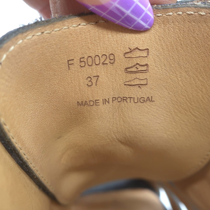 A.P.C. Lace-Up Open Toe Espadrille Wedge Booties Navy Leather Size 37 US 5.5