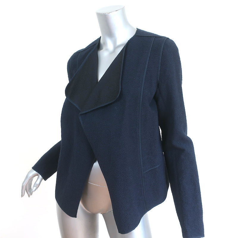 Vince Draped Front Jacket Navy Cotton Boucle Size Medium