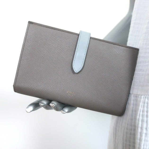 Celine Large Strap Wallet Gray/Blue Bicolor Grained Calfskin